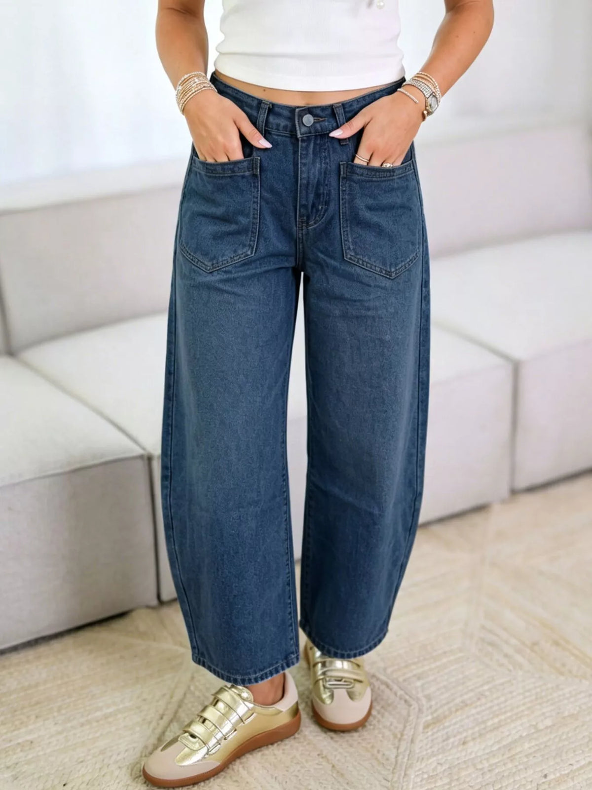 Wide-Leg Jeans with Front Patch Pockets