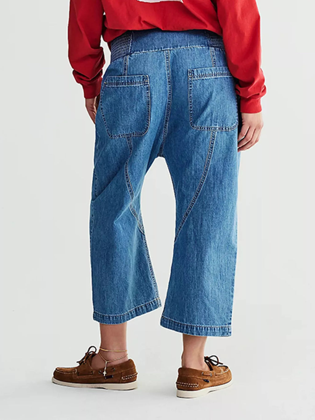 Smocked High-Waisted Wide Leg Jeans