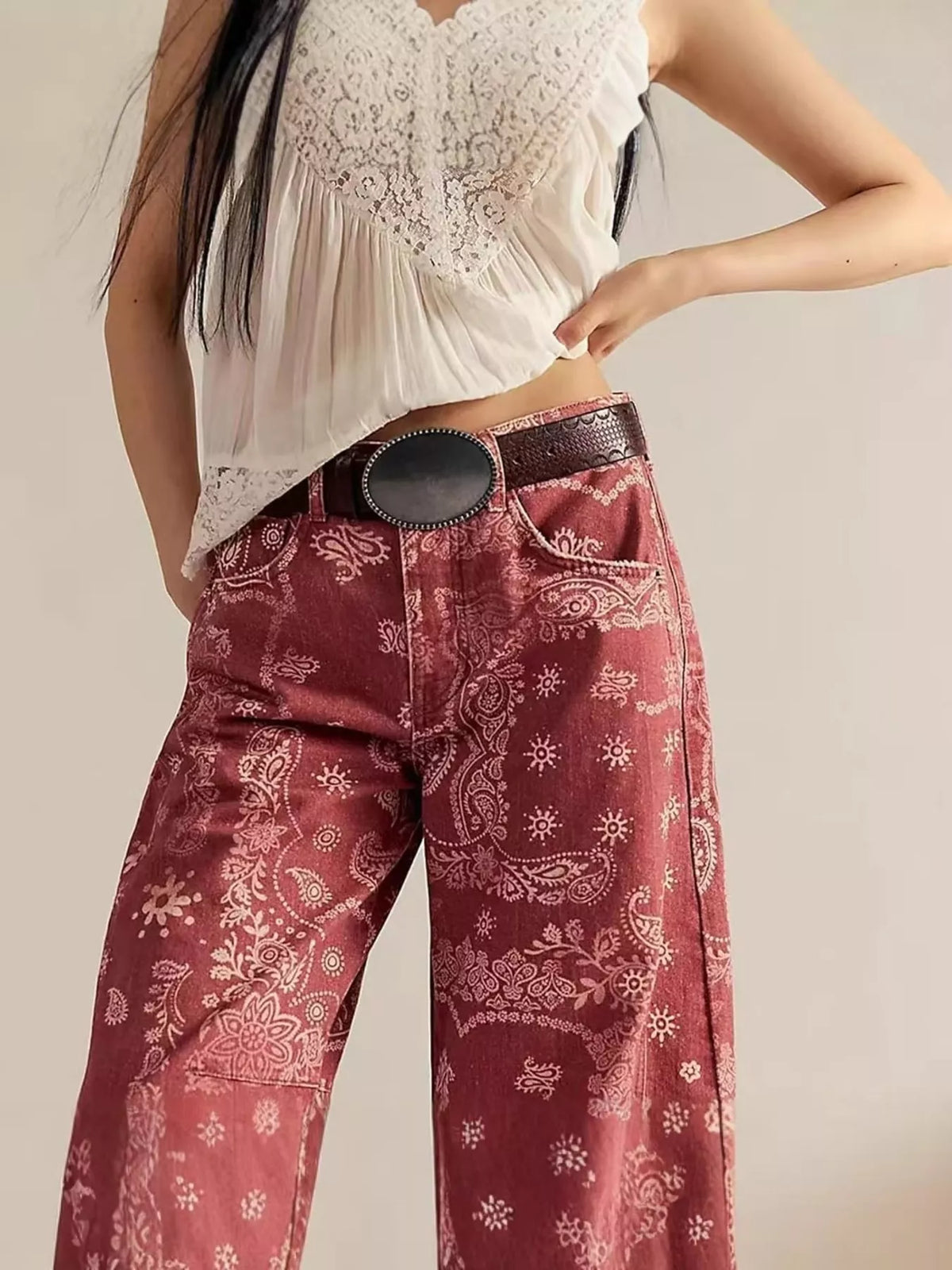 Printed Wide-Leg Jeans