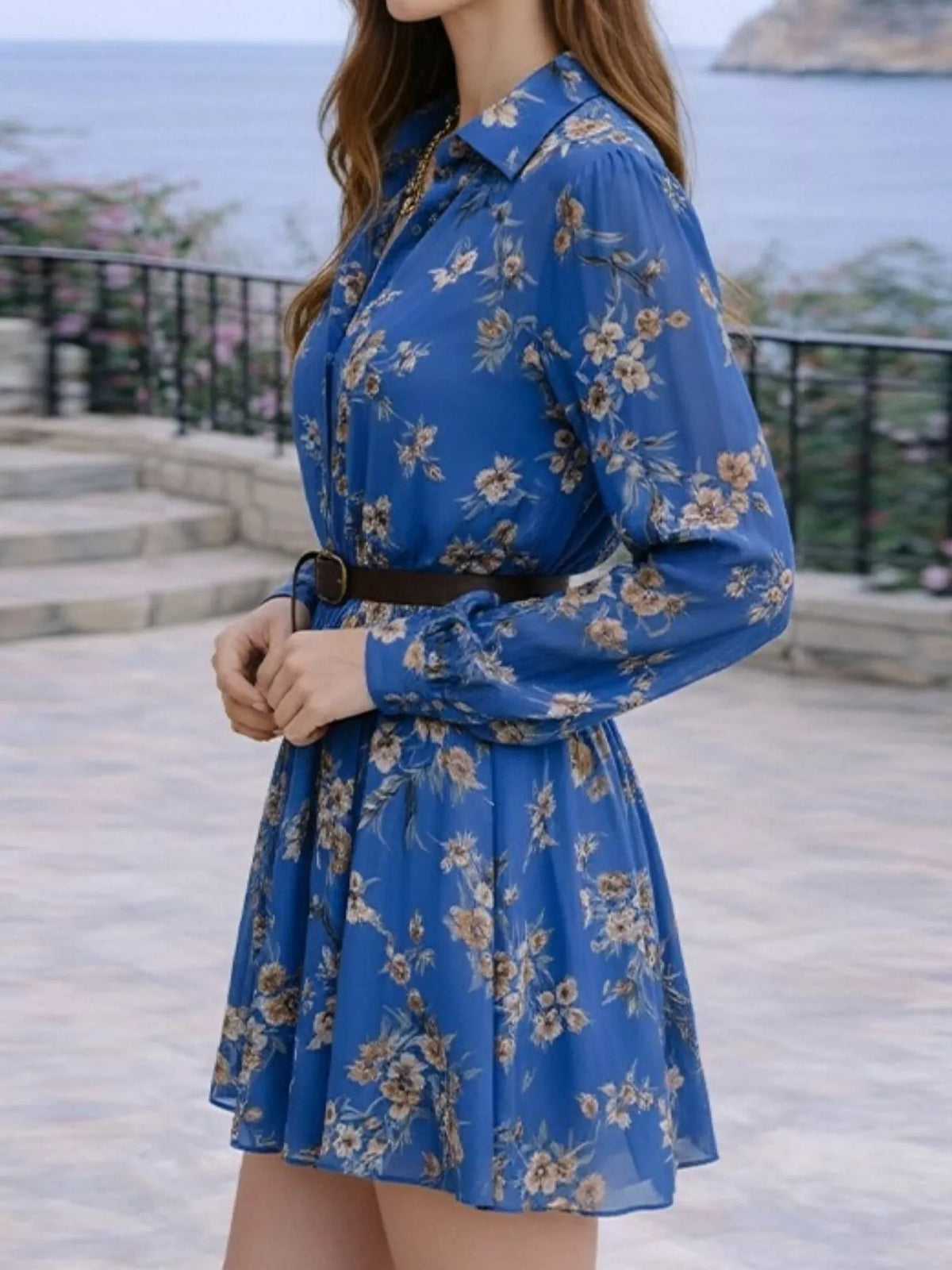 Full Size Floral Print Long Sleeve Shirt Dress Plus Size