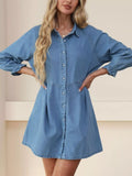 Classic Button-Down Long Sleeve Denim Shirt Dress