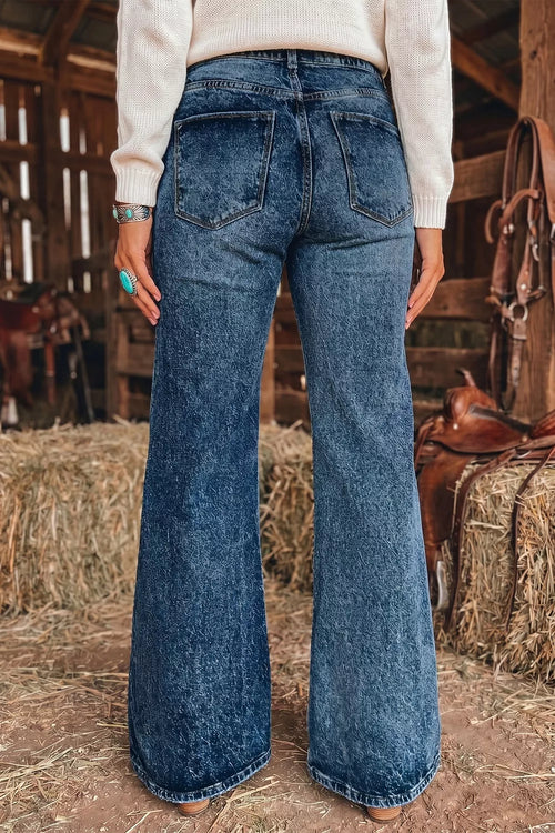 Acid Wash Pocket Detail Flare Jeans