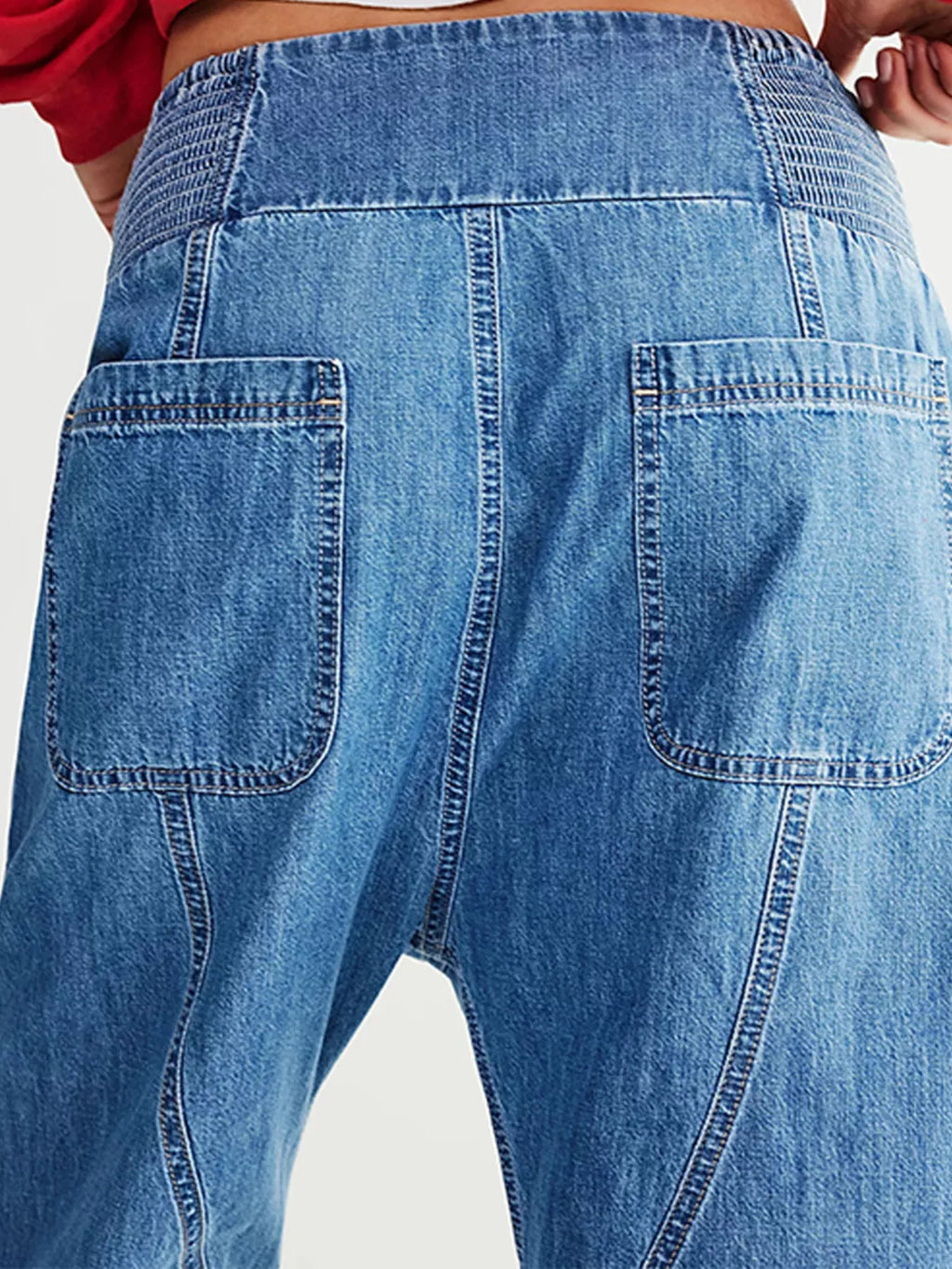 Smocked High-Waisted Wide Leg Jeans