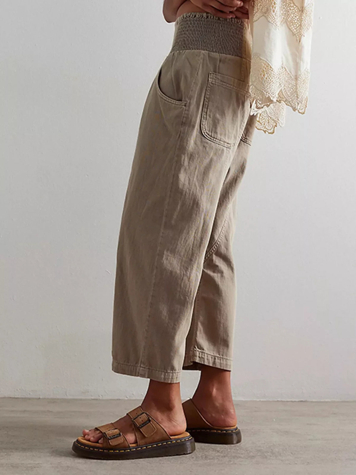 Smocked High-Waisted Wide Leg Jeans