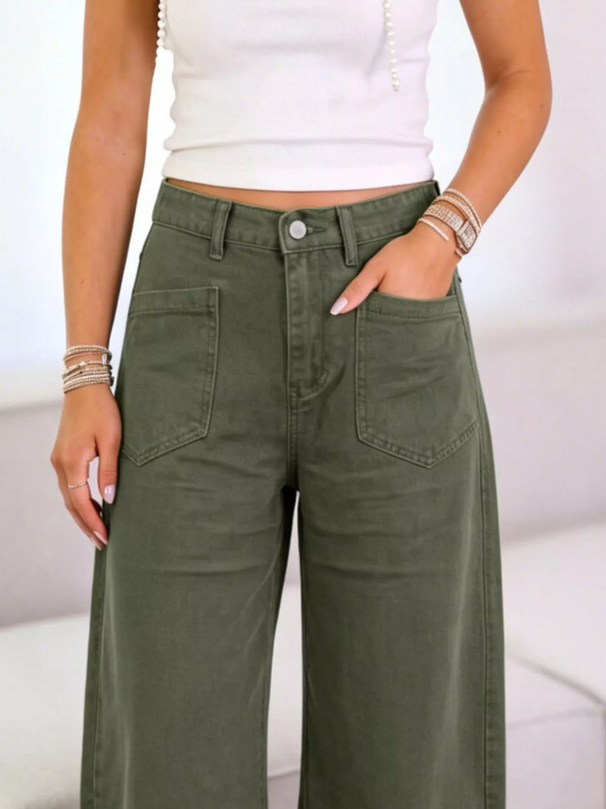 Wide-Leg Jeans with Front Patch Pockets