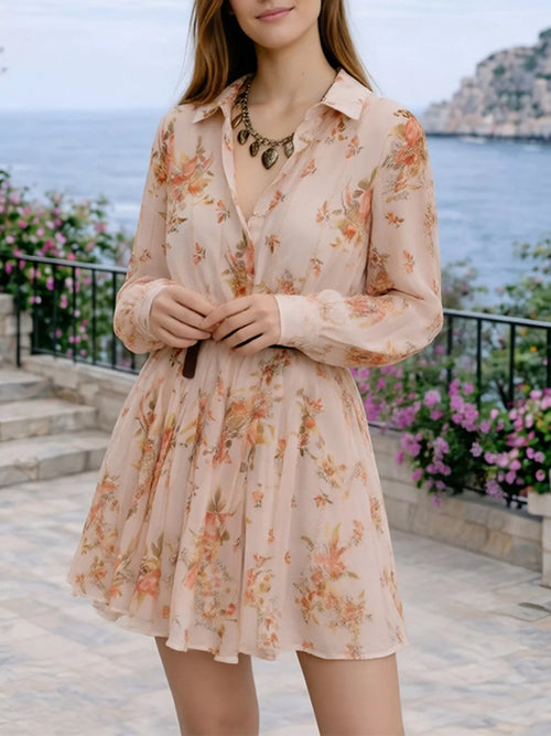 Full Size Floral Print Long Sleeve Shirt Dress Plus Size