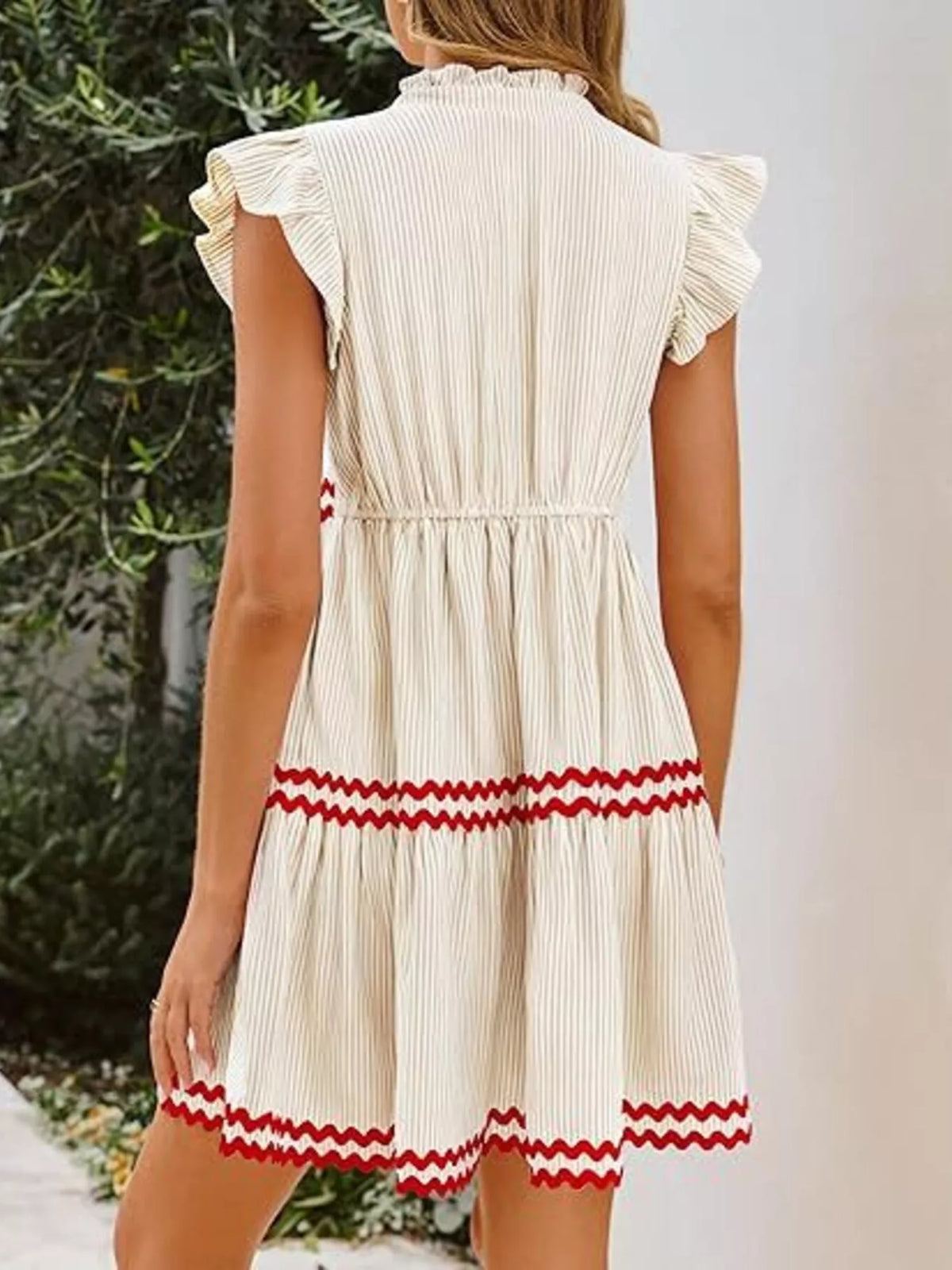 Striped Ruffle Sleeve Tiered Dress