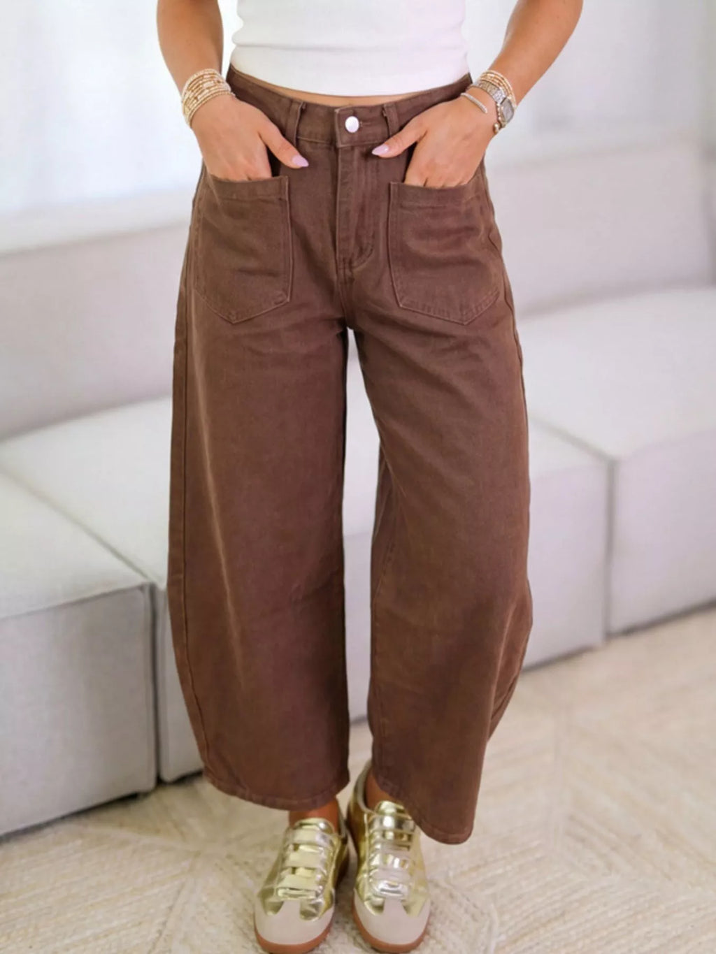 Wide-Leg Jeans with Front Patch Pockets
