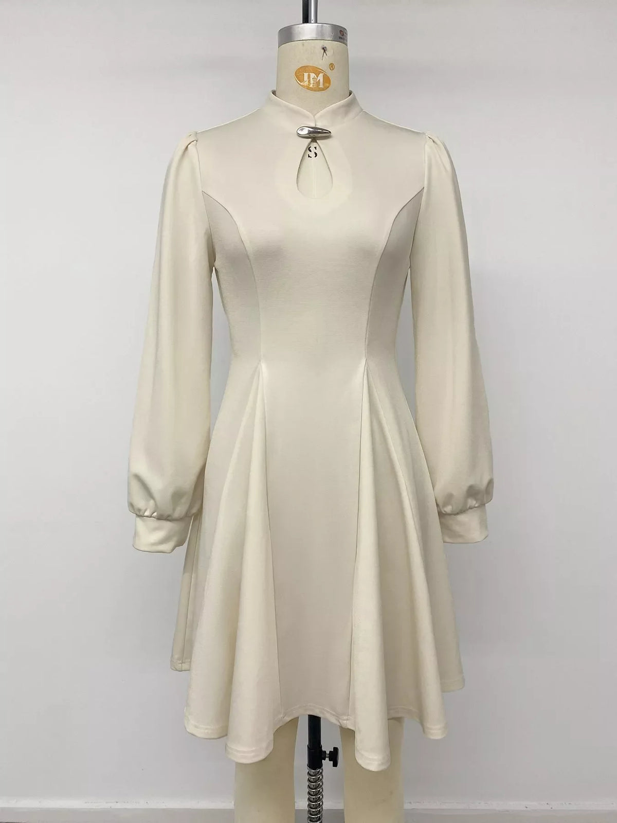 Keyhole Neckline Long Sleeve A-Line Mini Dress