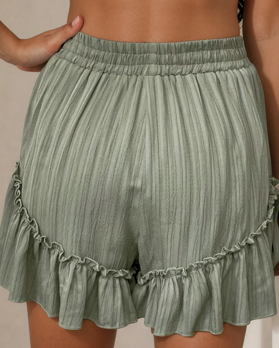 Dahlia Textured Tie Waist Ruffle Hem Shorts