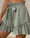 Dahlia Textured Tie Waist Ruffle Hem Shorts