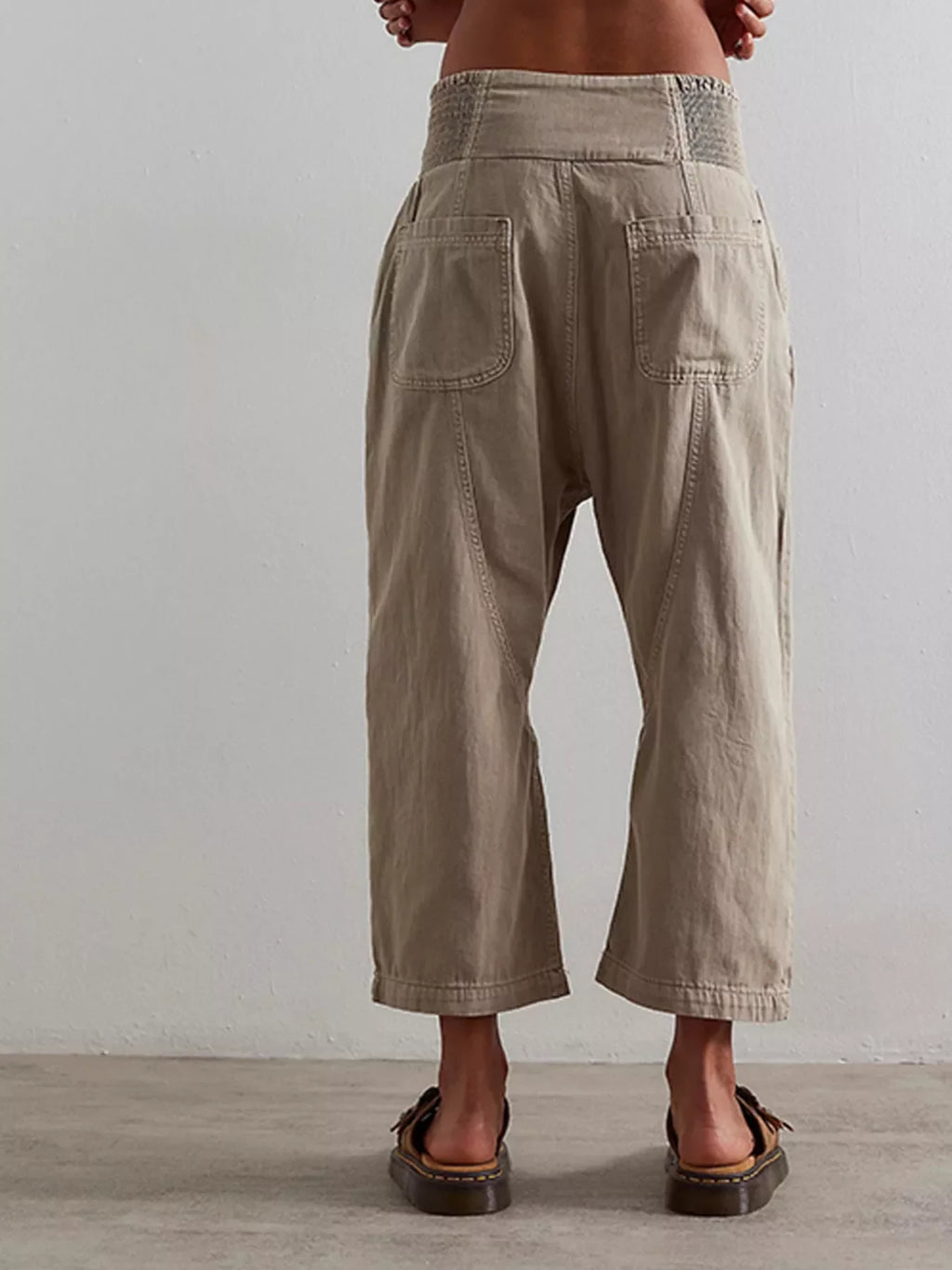 Smocked High-Waisted Wide Leg Jeans