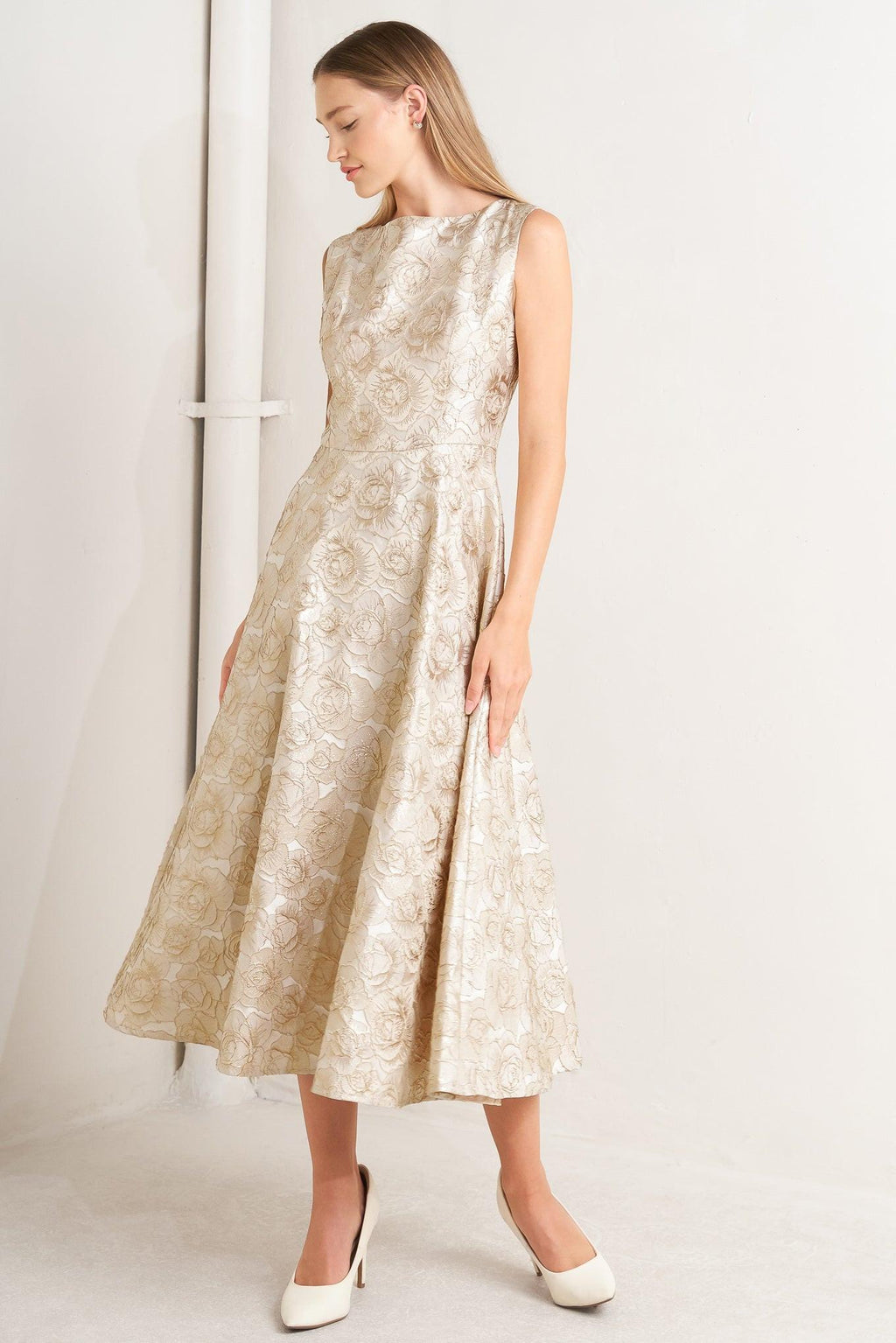 Flying Tomato Gilded Rose Woven Midi Dress