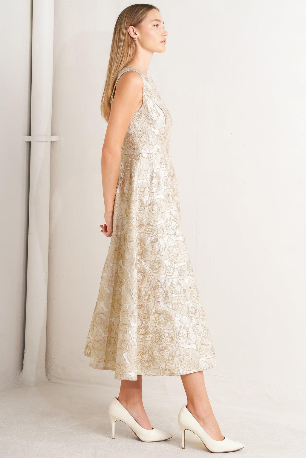 Flying Tomato Gilded Rose Woven Midi Dress