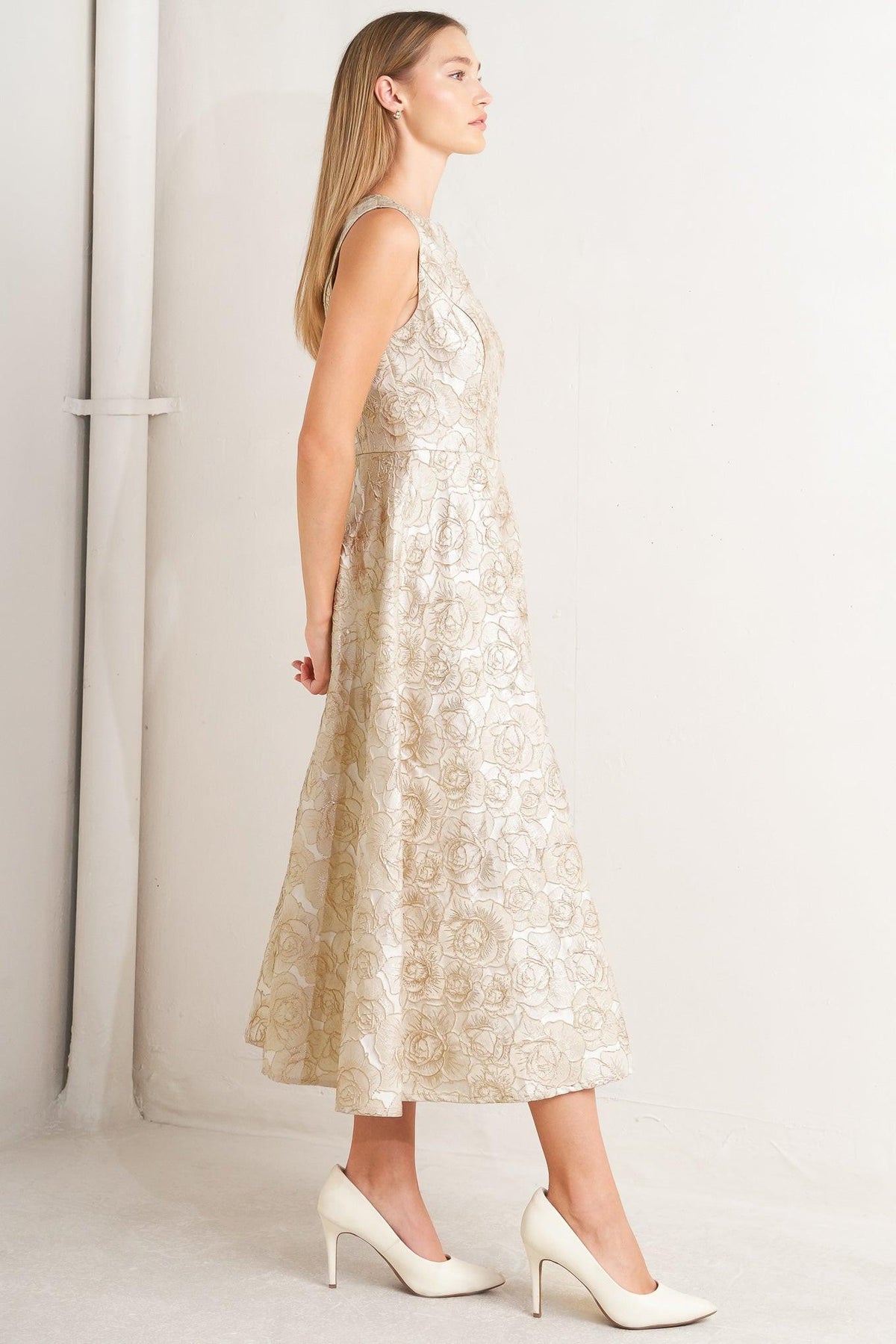 Flying Tomato Gilded Rose Woven Midi Dress