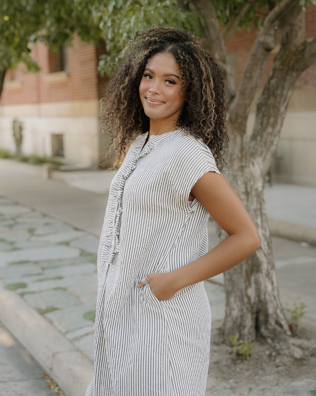 Holly Frilled Detail Half Buttons Short Sleeve Long Dress