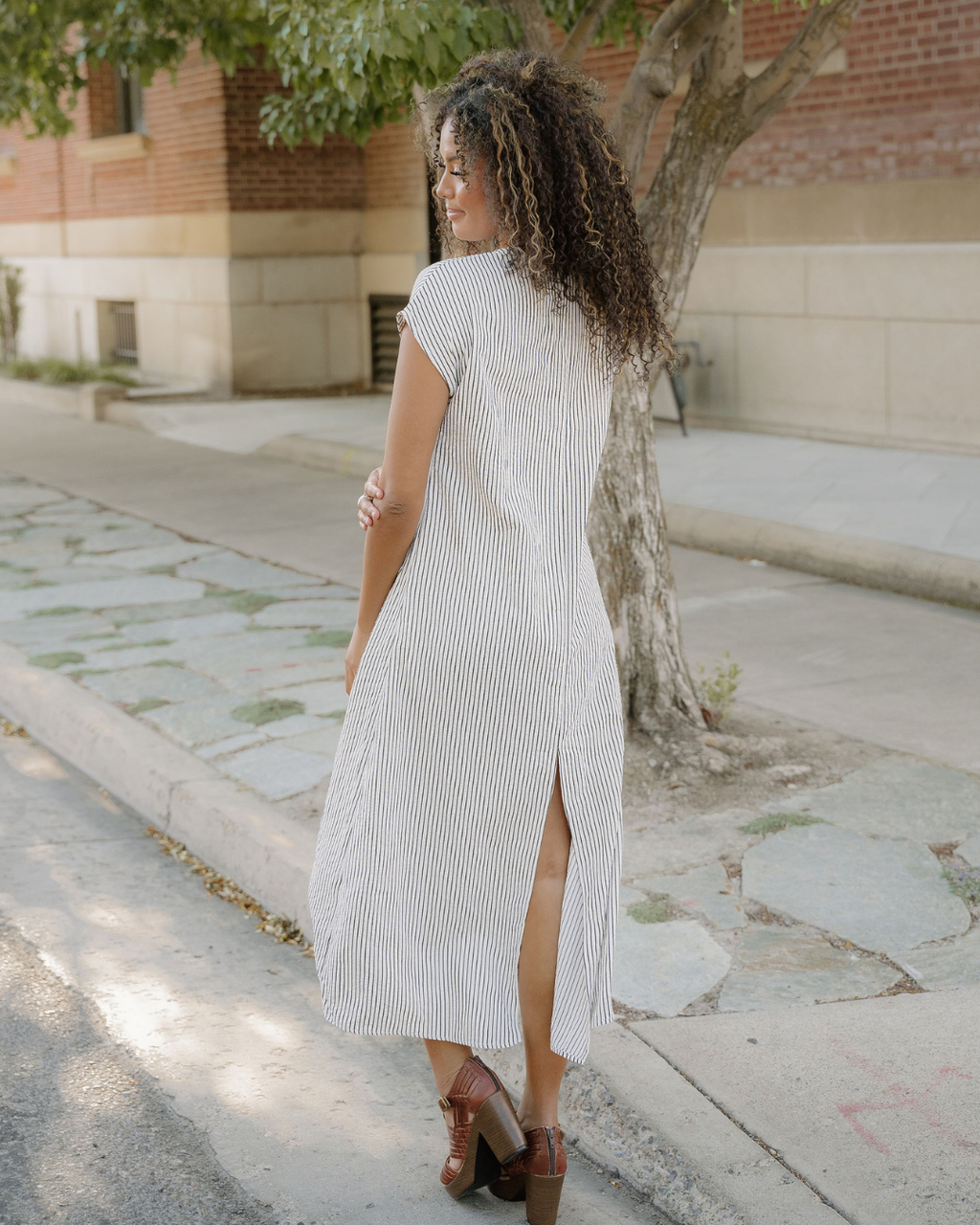 Holly Frilled Detail Half Buttons Short Sleeve Long Dress