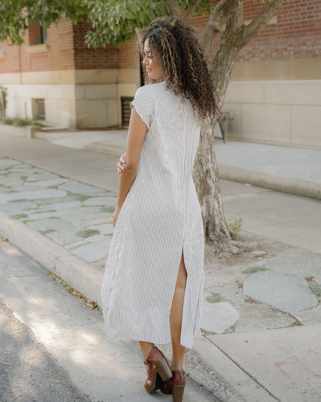 Holly Frilled Detail Half Buttons Short Sleeve Long Dress