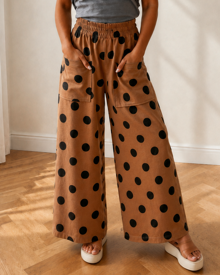 Ivy Polka Dot Wide Leg Elastic Waist Casual Pants