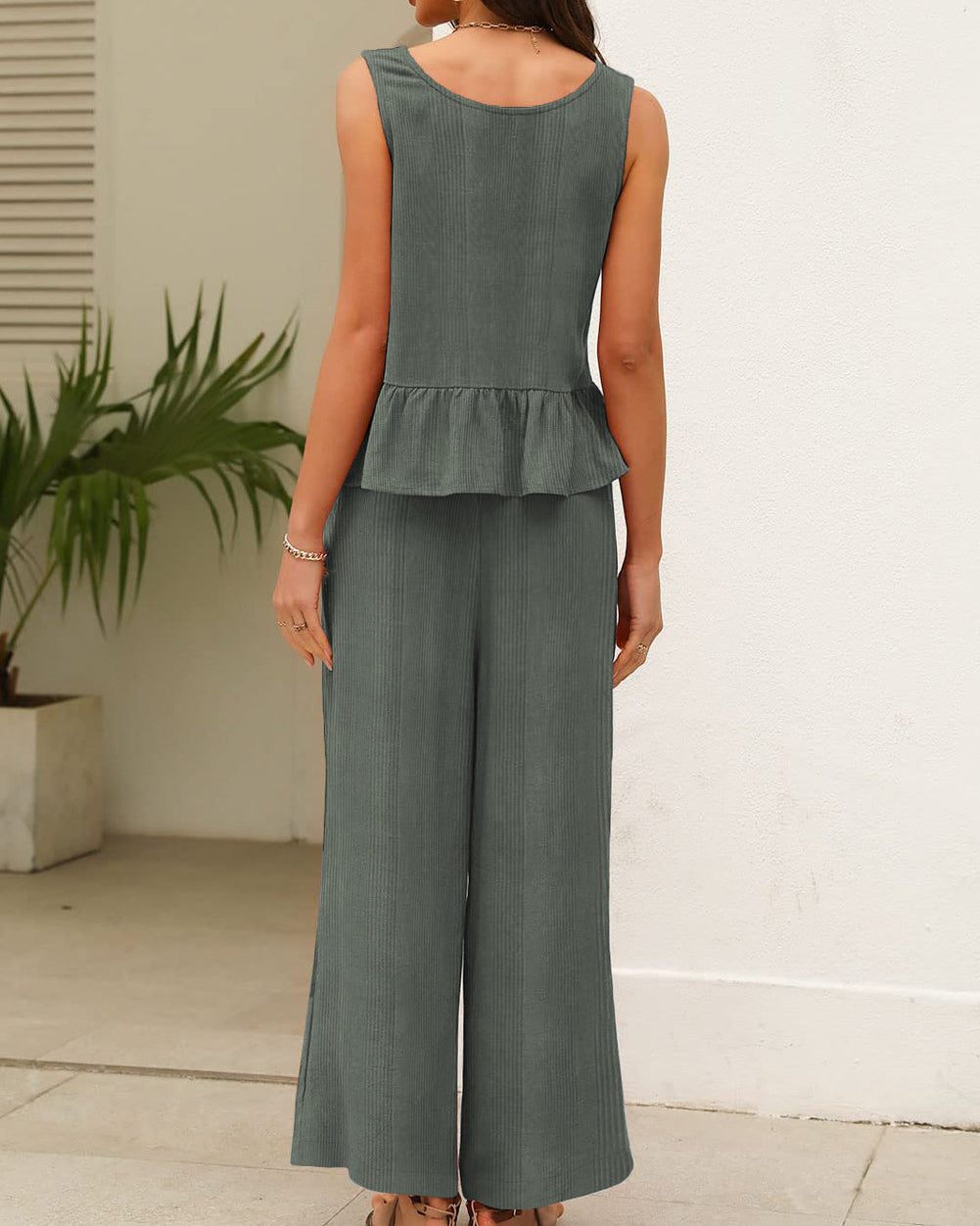 Jordan Ribbed Ruffle Tank Top and Pants Set