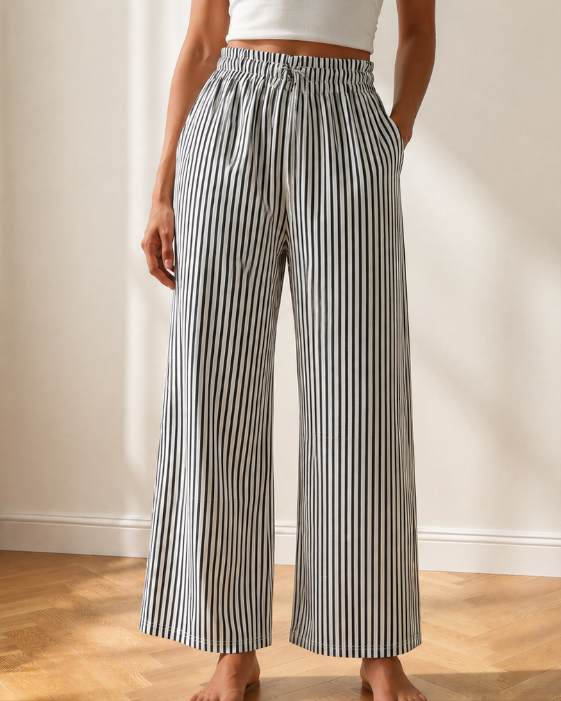 Willlow Stripe Tied High Waist Loose Straight Casual Pants